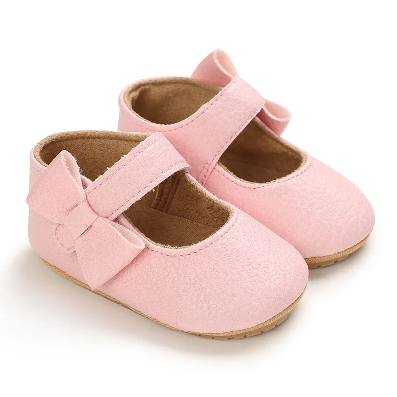 Cute Baby PU Leather First Walkers Baby Girl Moccasins Shoes Bowknot Soft Soled Non-slip Footwear Crib Shoes