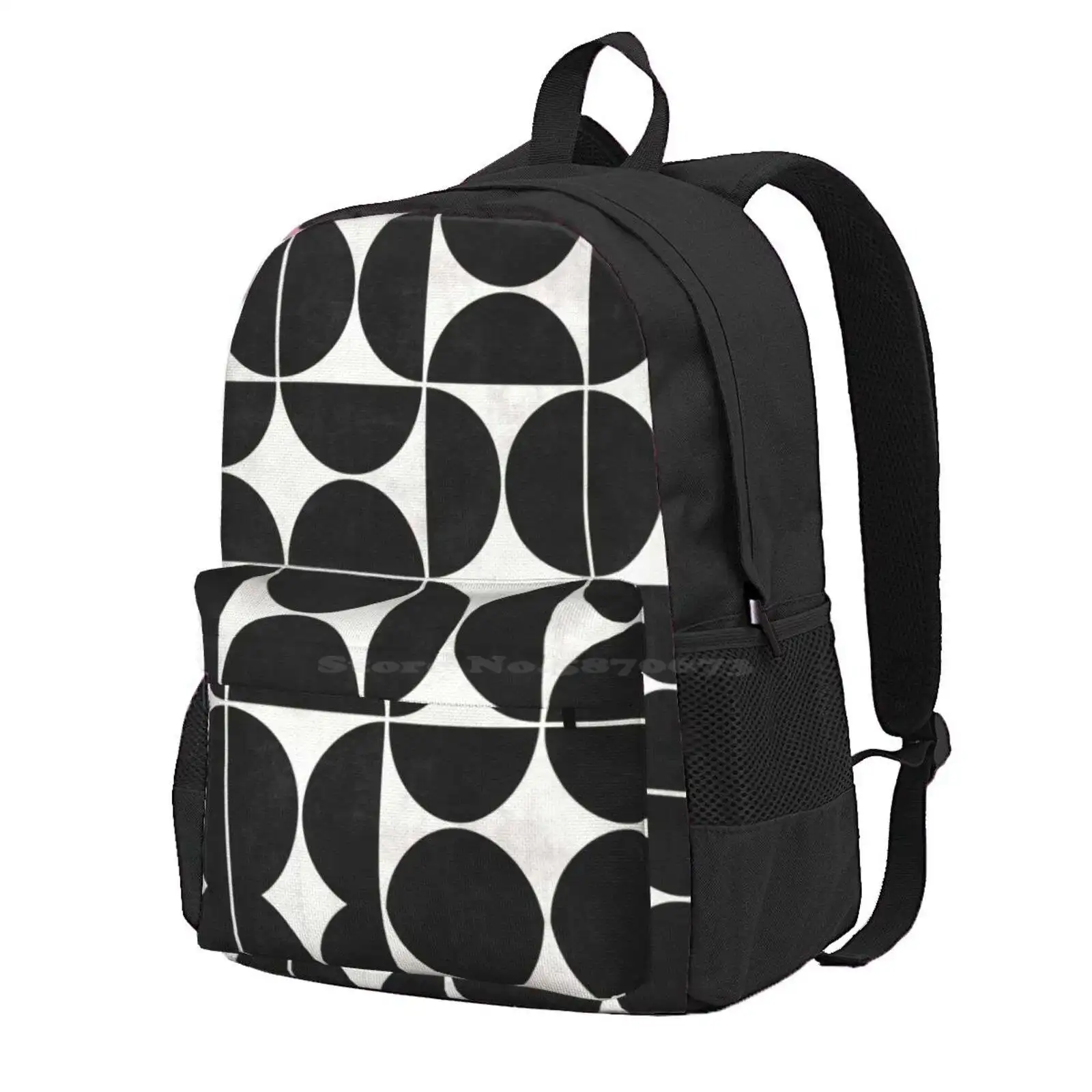 Mid-Century Modern Pattern No.3 - Black And White Concrete Hot Sale Schoolbag Backpack Fashion Bags Black And White Half