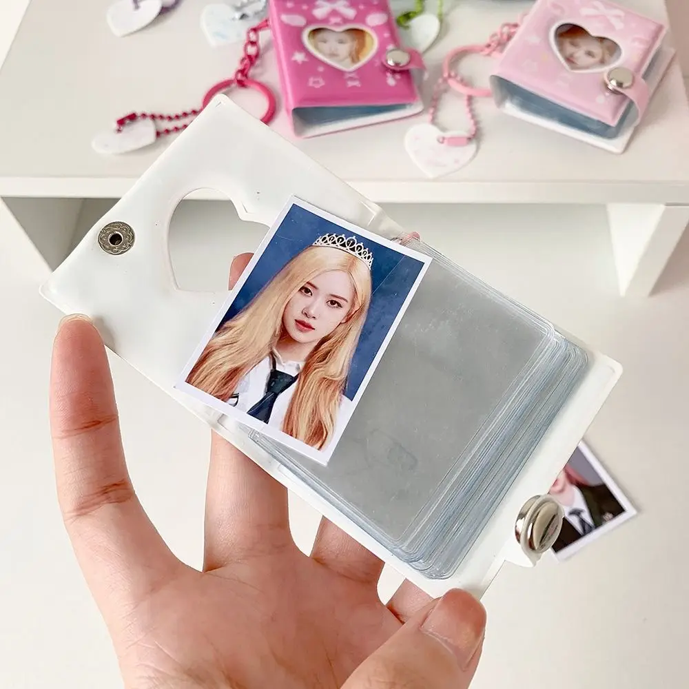 Butterfly Bow Photo Album Keychain Hanging Pocket Love Heart Hollow Mini Photocards Holder Snap Closure Card Binder