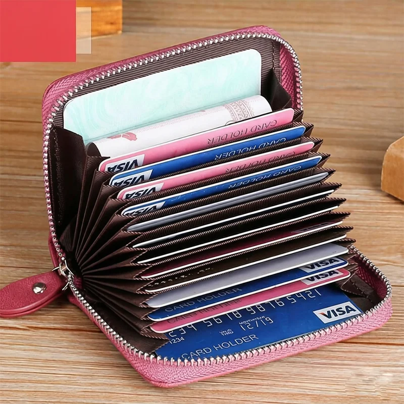 Business Accordion Card Holder with Multiple Slots, Unisex Zipper Large Capacity ID & Document Mini Wallet