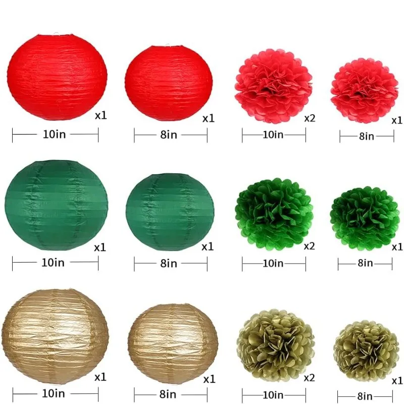 15 Stück salbeigrüne Seidenpapier-Pompons, rote Weihnachtsblumen, Geburtstag, Babyparty, wilder Safari-Dschungel, botanisches Grün – Detail 8
