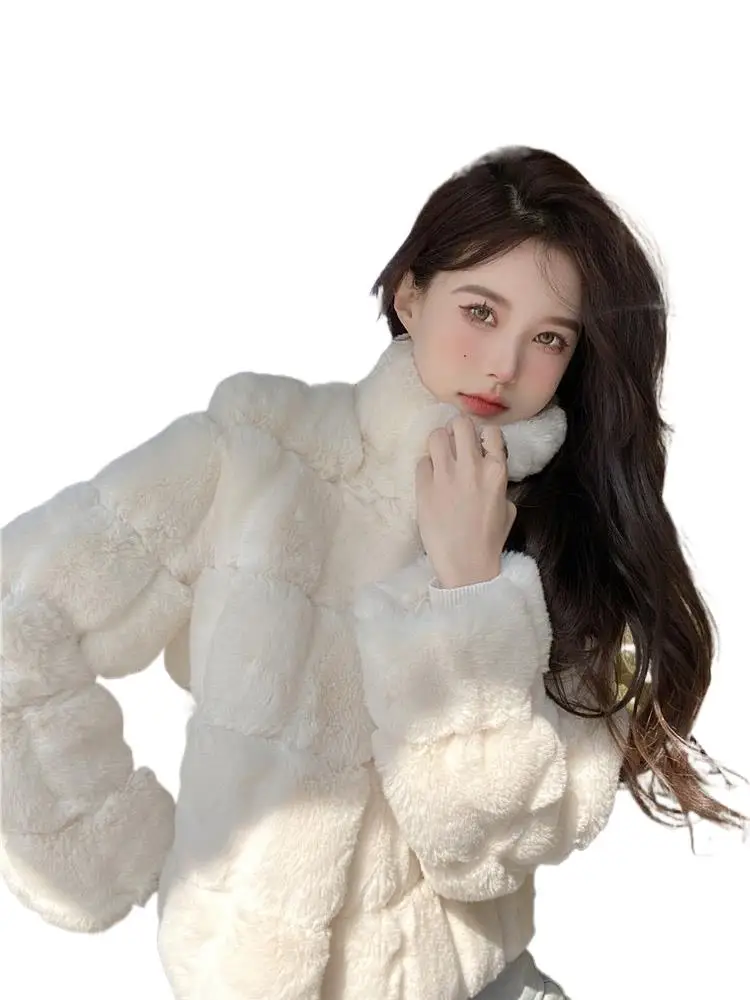2025 ملابس نسائية موضة تقليد معطف فرو الأرنب الكسول شتاء جديد 1117 #1