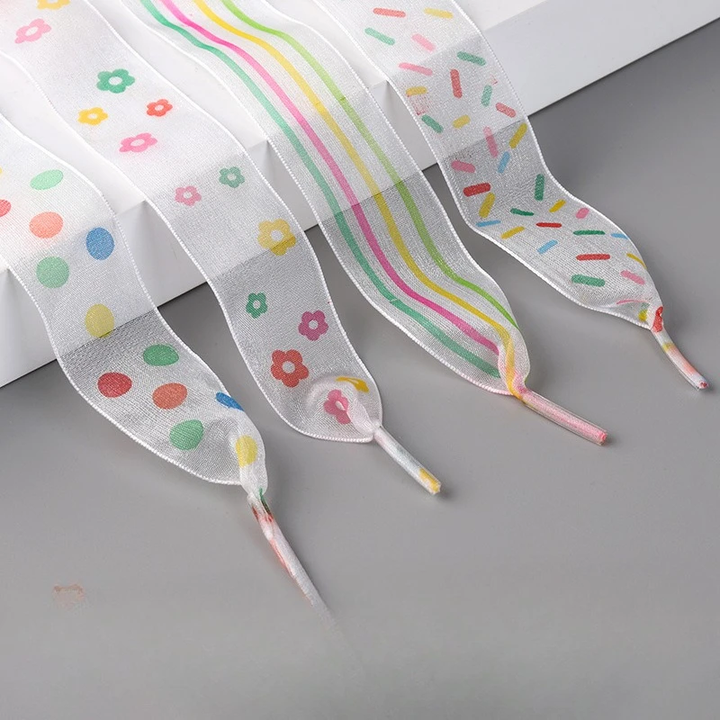 Color Flat Shoelaces Printing Leopard Yarn Shoe Laces 2.5CM Width 120CM Length Transparent Shoelace for Women Girl