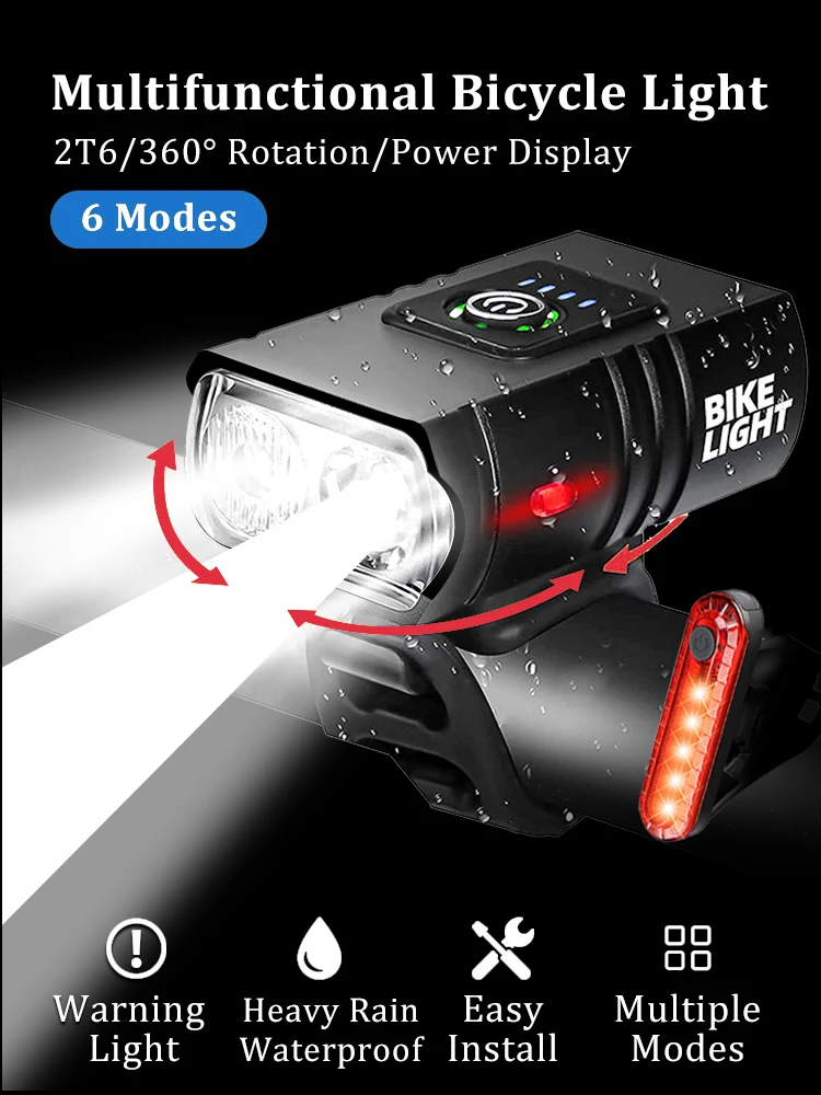 AliExpress TouCloud Bicycle Light 2T6 LED Front USB Rechargeable MTB Mountain Bicycle Lamp Bike Headlight Flashlight Cycling Accessories Taillight