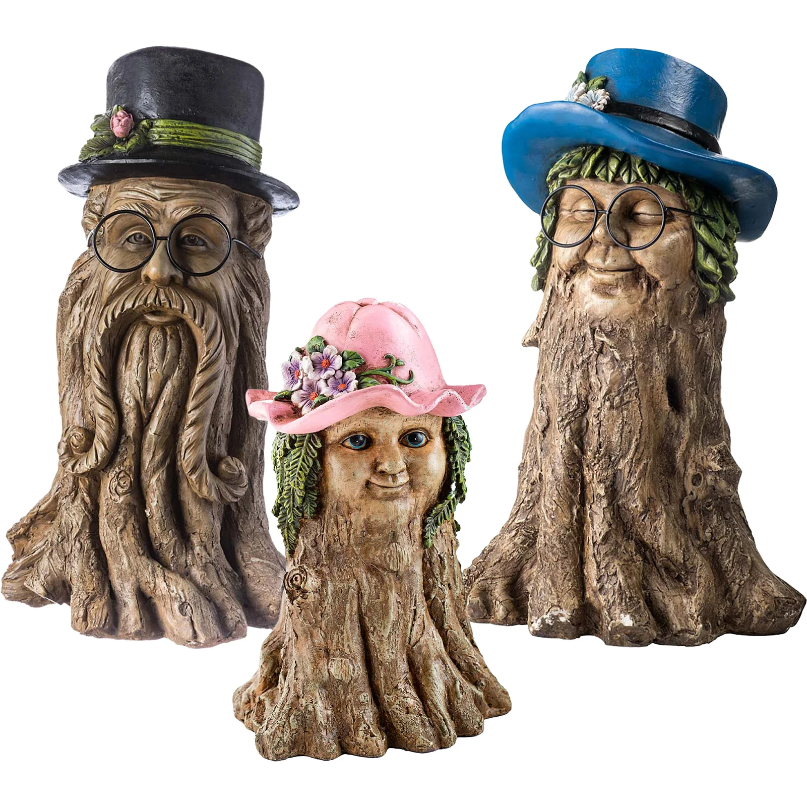 Tree Stump Family Statue Dad Mom Daughter Family Sculpture Tree Stump Home Ornament Garden Figurines Decoration Resin Craft 2022