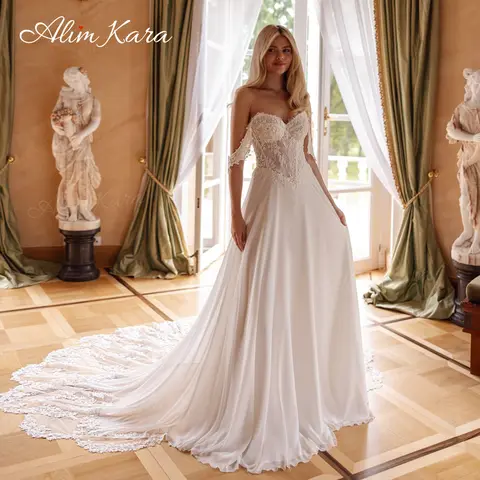 Alim Kara Off Shoulder Wedding Dress Elegant Appliques Sweetheart A-Line Custom Bridal Gown Princess AL54 Party Vestido De Novia