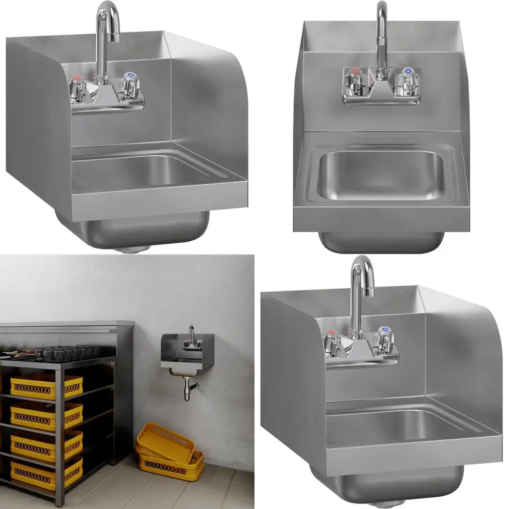 

12 x 16 Stainless Steel Wall-Mounted Hand Sink with Side Splash and Gooseneck Faucet