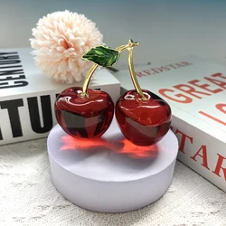 Crystal Red Cherry Glass Fruit Crafts Artificial Ornament Birthday Gift Thanksgiving Day Present Office Desktop Decoration