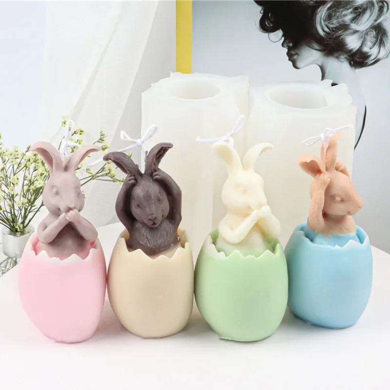 

Cute Eggshell Bunny Silicone Candle Mold DIY Animal Candle Making Wick Soap Resin Mold Halloween Birthday Gifts Craft Home Decor