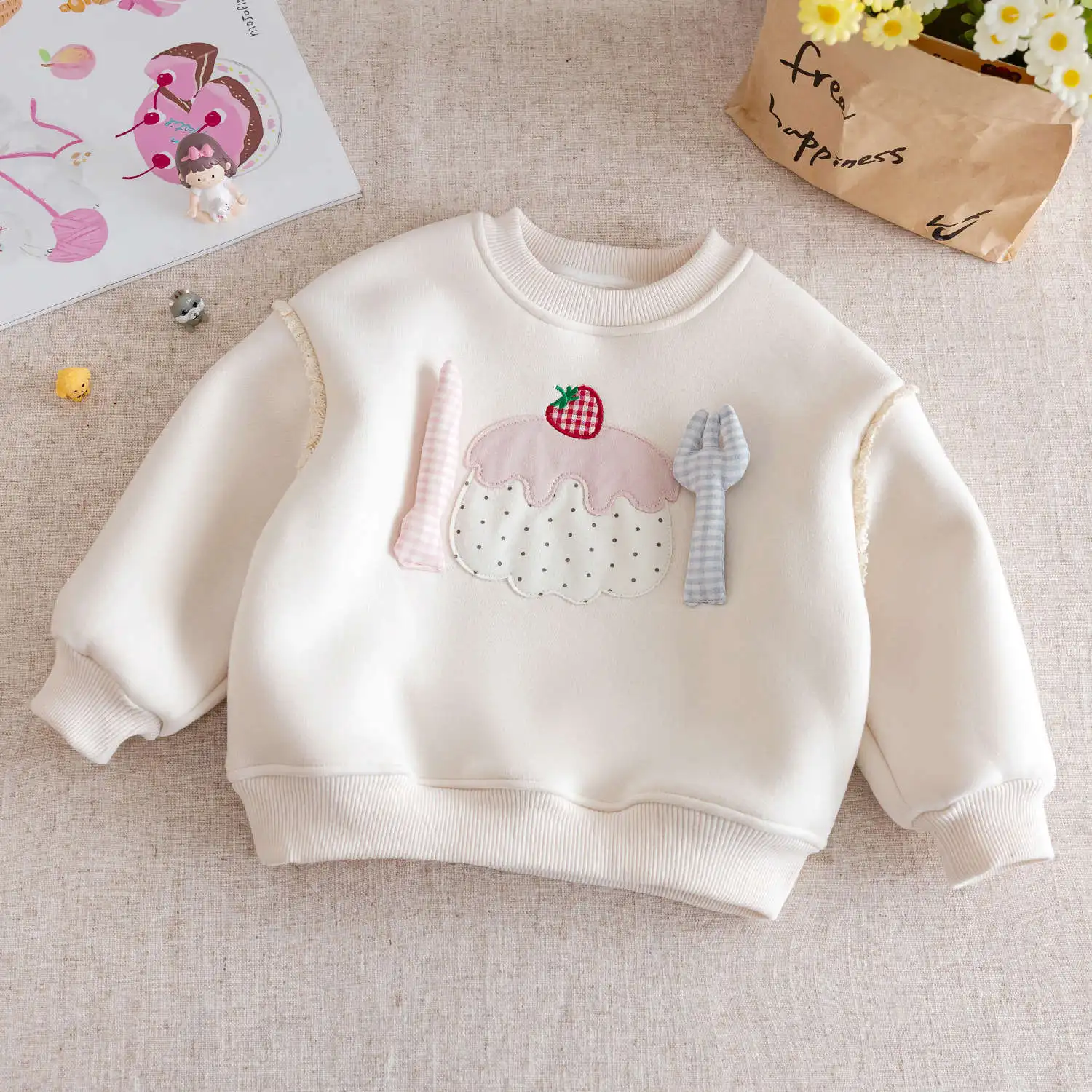 سويت شيرت مخملي من القطيفة للفتيات الصغيرات سترة شتوية من قماش الجاكار للأطفال الصغار بلوفرات حلوة وسميكة ودافئة بغطاء للرأس للفتيات الرضع #4