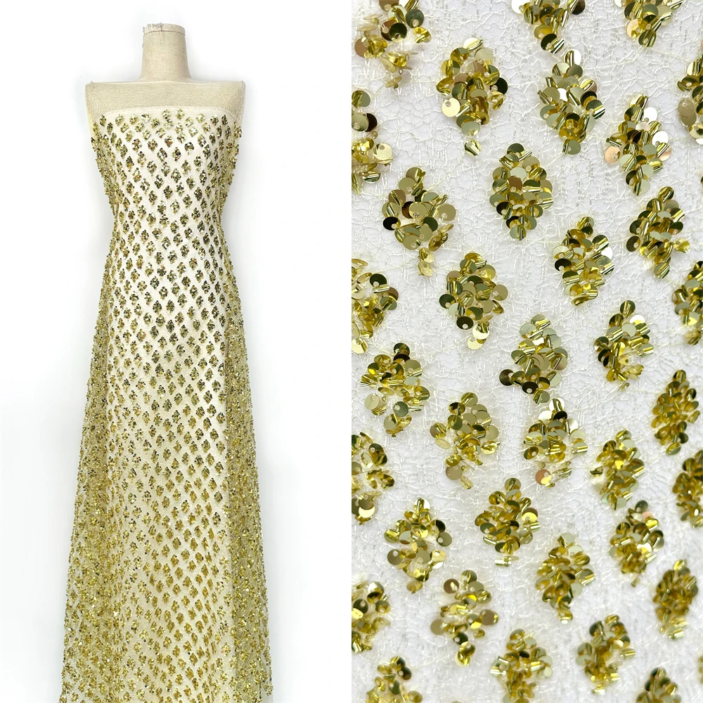 

African Heavy Sequins Lace Fabric 2026 High Quality for Women Nigerian French Tulle Lace Fabric Wedding Party Dress Sewing 5Yard