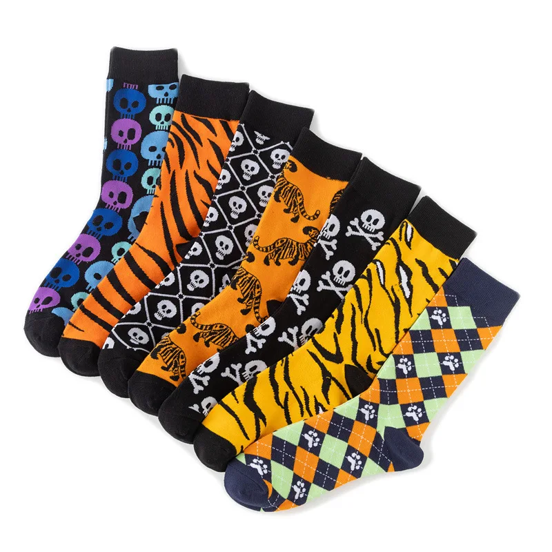 Tiger cartoon socks Year of the Tiger cotton mid-calf socks cross-border animal colorful men\'s and women\'s socks skull skateb...