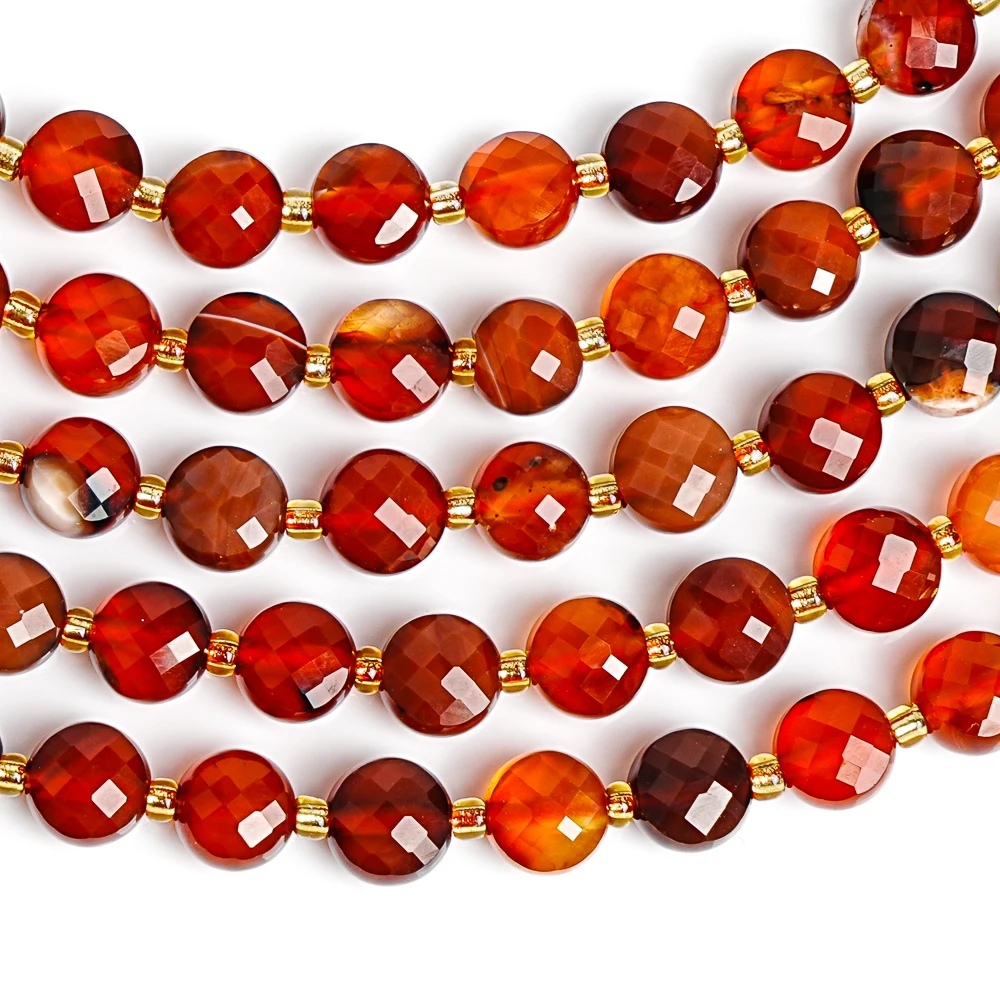 RED DREAM AGATE BEADS 6MM FLAT ROUND FACETED COIN SHAPE LOOSE BEADS FOR DIY JEWELRY MAKING BRACELET NECKLACE ACCESSORY CRAFT DIY