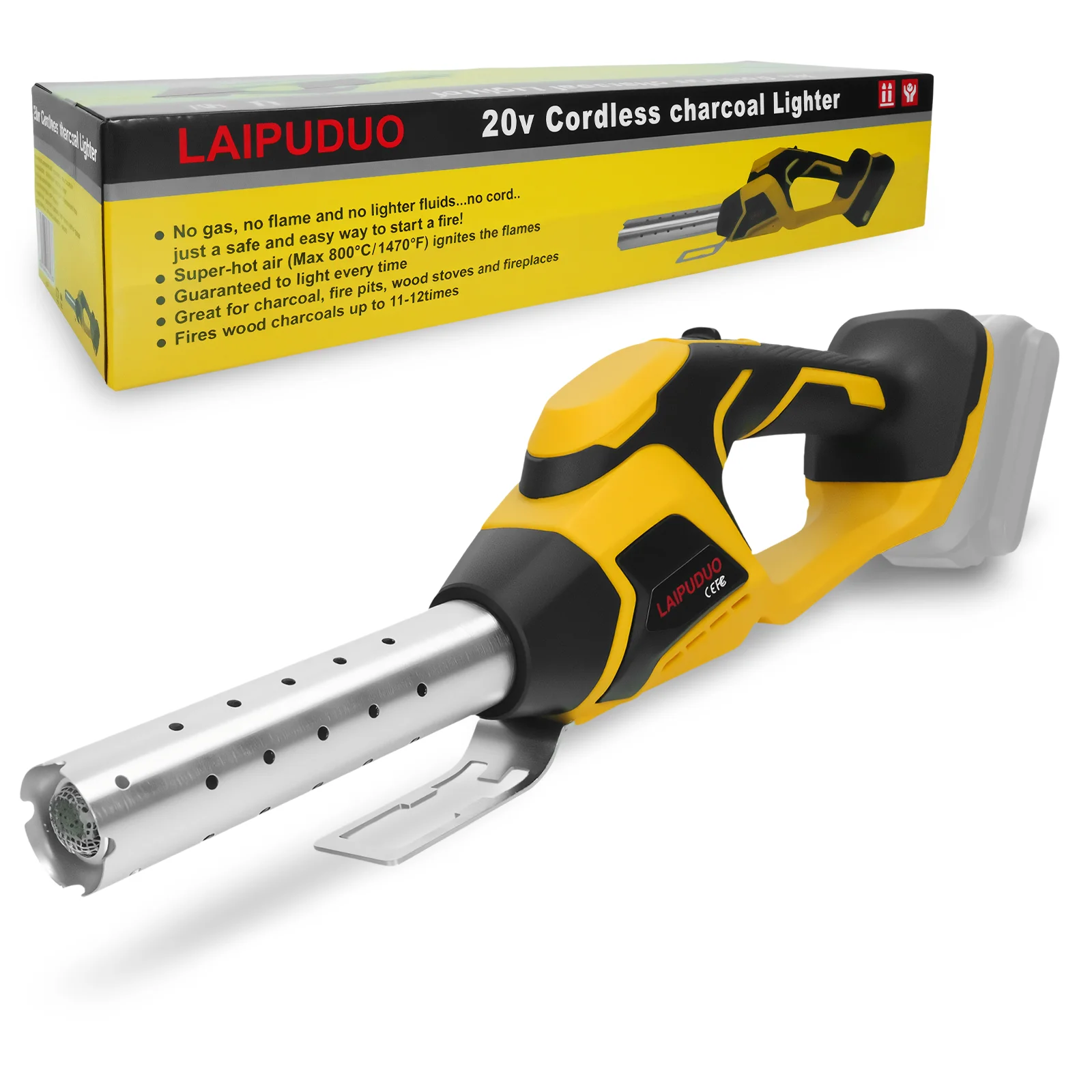 400W Cordless Fire Starter Charcoal Starter BBQ Tool Chemical Free Heated Air with Built-In Blower for Dewalt 20V Battery Pin