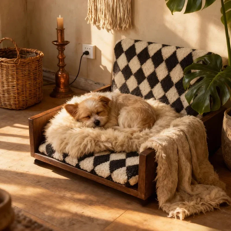 

French medieval solid wood pet furniture cat bed kennel rest recliner small dog four-season universal sleeping sofa