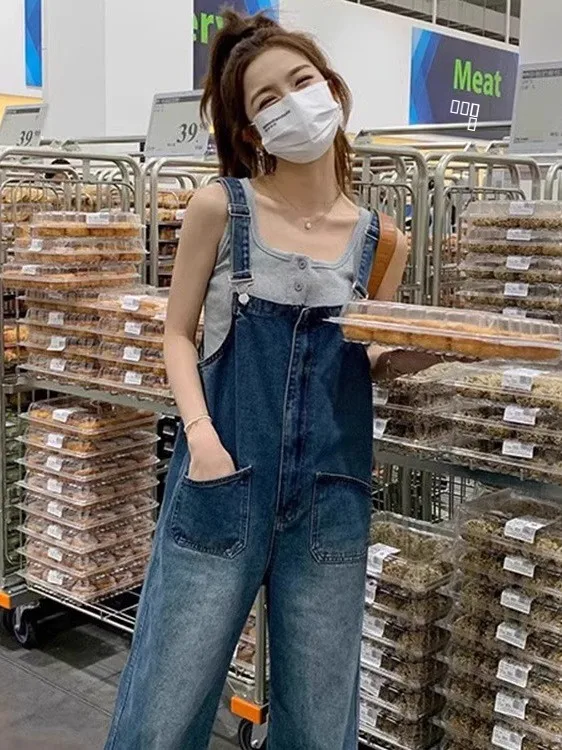 Cool Salt Series Large Size Denim Overalls Women's Spring Autumn Faion Slimming One-Piece Pants High Waist Straight Leg Jeans