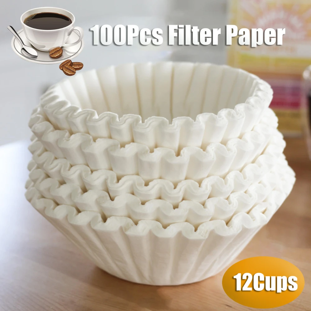 12Cups Disposable Coffee Filter Paper for Coffee Maker,Large Capacity,All-Natural,Espresso Accessories,Filter Basket.100Pcs Set