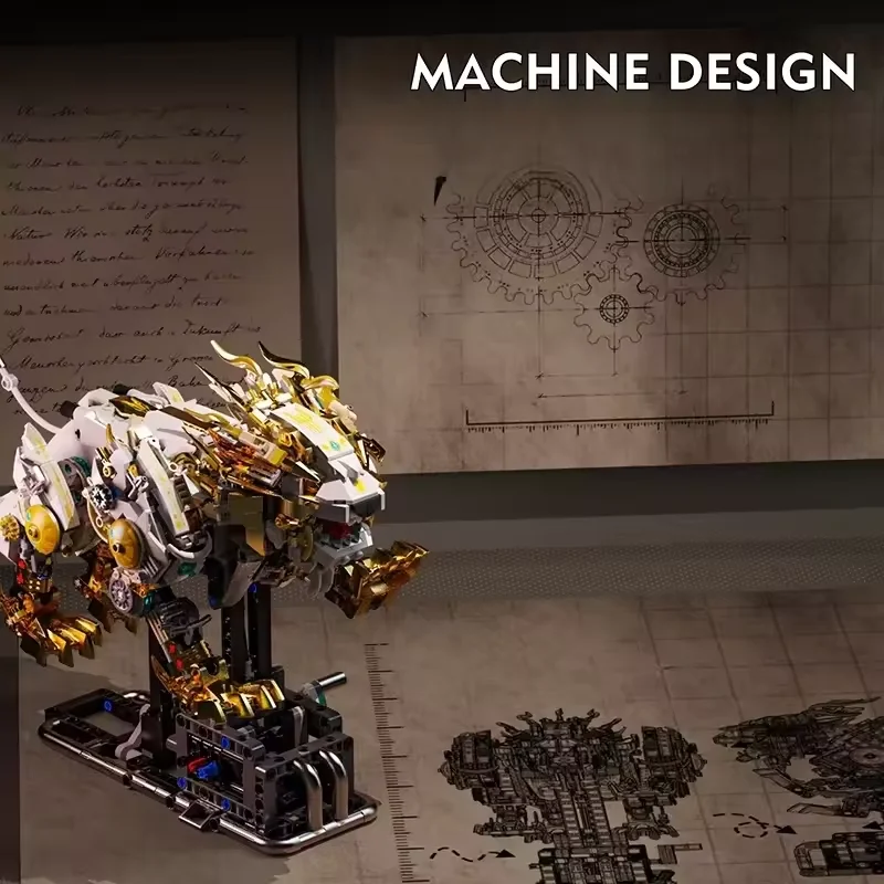 MOC الميكانيكية الأسد الحيوان العالم اللبنات الطوب نماذج للحيوانات التجمع لعبة مكتب الديكور سطح المكتب الملحقات