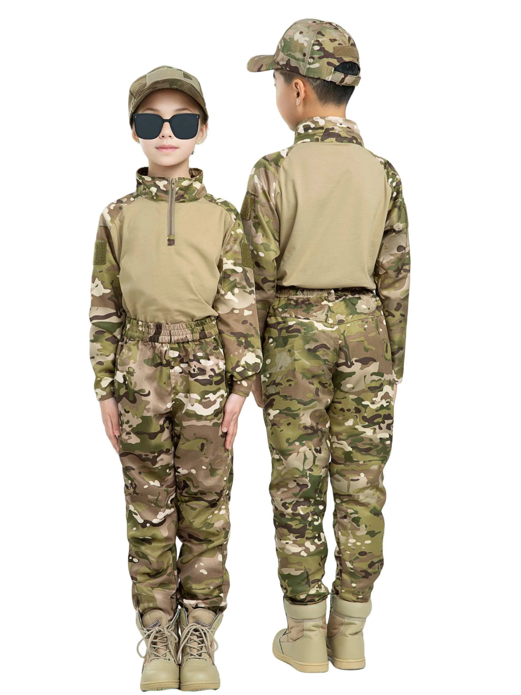 Children's Outdoor Sports Suit, Long-Sleeved T-Shirt and Long Pants Training Suit, Camouflage Summer Camp Suit