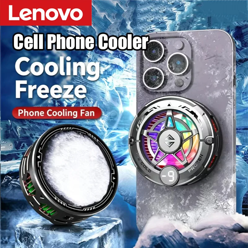 Lenovo Cooler Portátil para Celular, Ferramenta de Resfriamento para Jogos, Clip Magnético para Tampa Traseira, Display Digital, Luzes RGB para Android iOS