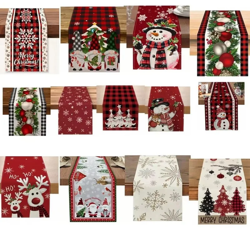 Christmas Table Runner Santa Claus Reindeer Snowflake Snowman Table Flag Xmas Desk Decor Festival Table Decoration