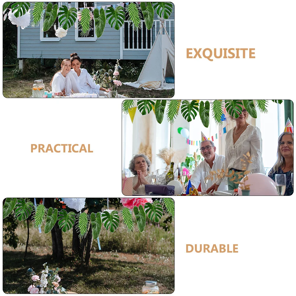 

Tropical Leaf Banners Party Decor Supplies Hawaii Wedding Backdrop Photo Props Green Plant Flags Simulation Decorations Festival