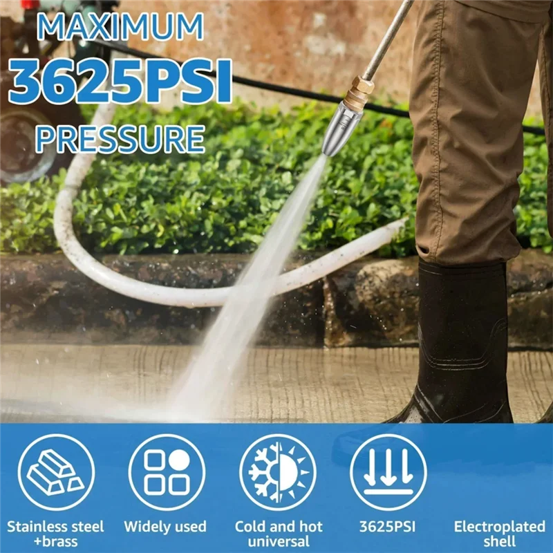 AB33-Turbo Nozzle For Pressure Washer Rotating For Hot And Cold Water With 1/4 Quick Connect Stainless Steel 3625 PSI