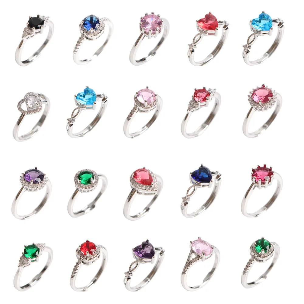 

20Pcs/Lot New Fashion Korean Zircon Opening Rings For Women Girls Trendy Crystal Mix Design Jewelry Wedding Party Gift Wholesale