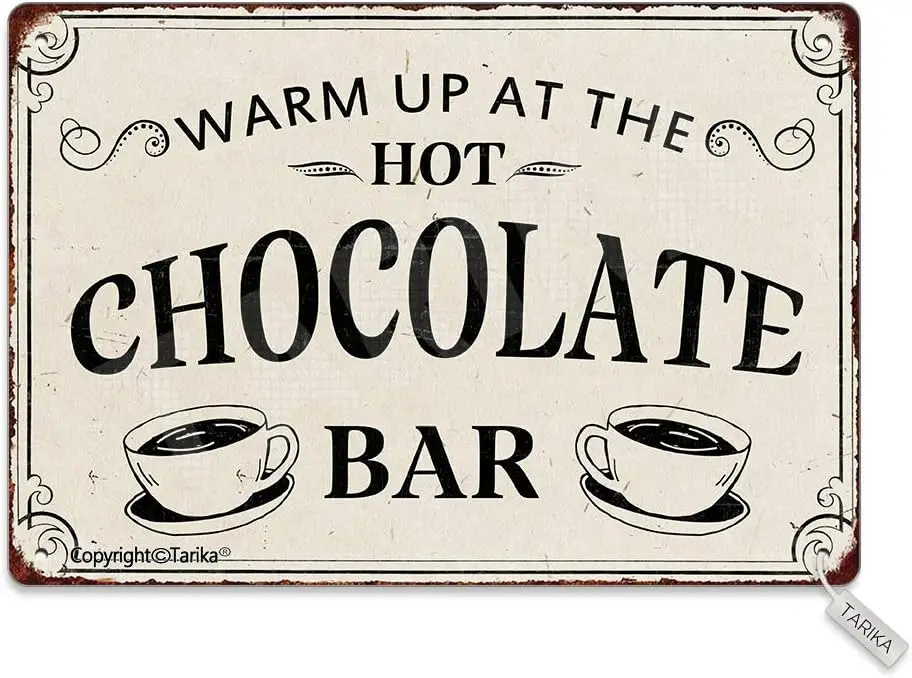 Tarika Warm Up at The Hot Chocolate Bar Metal 20X30 cm Vintage Look Decoration Crafts Sign for Home Kitchen Bathroom Farm Garden