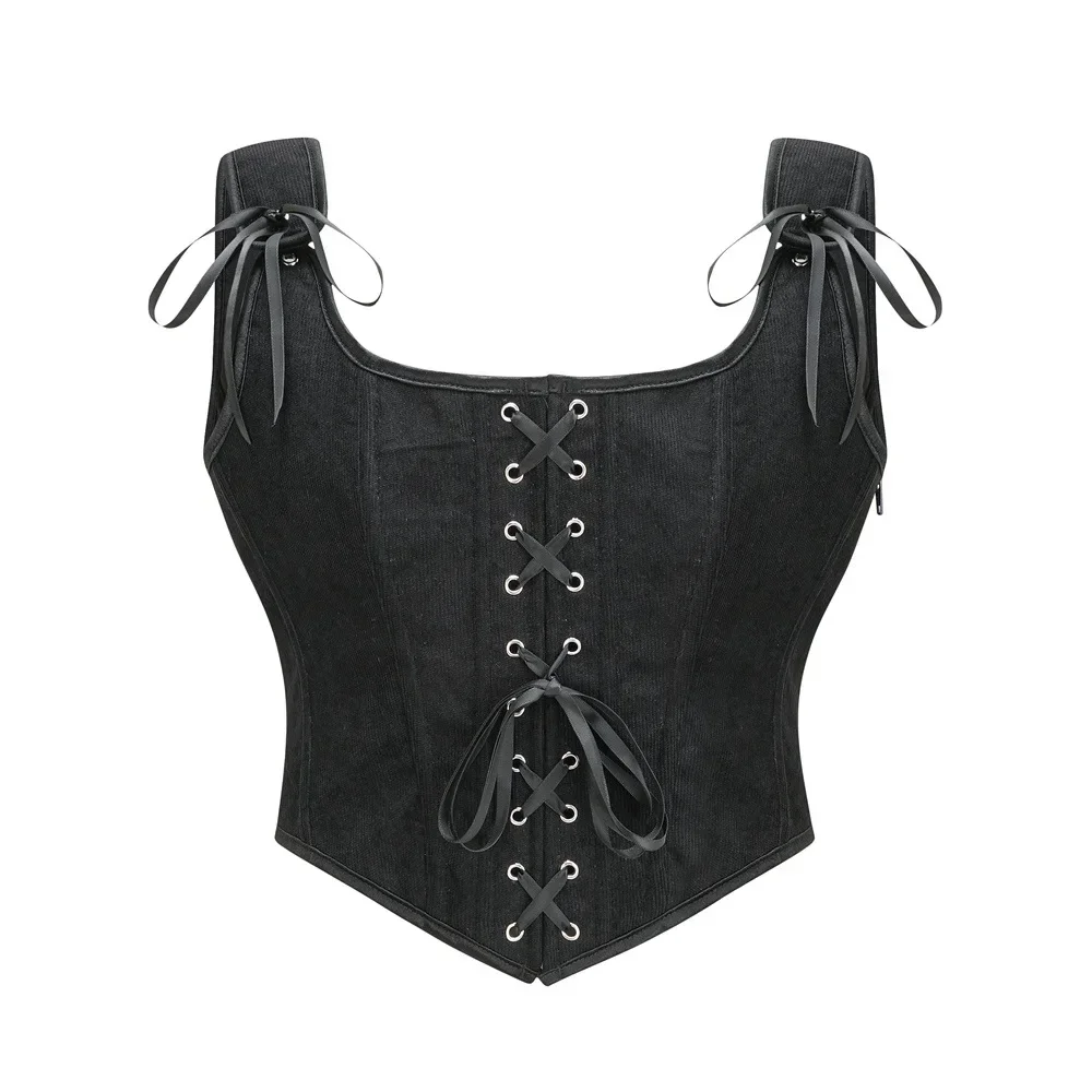 Medieval Renaissance Corset Tops Vintage Bustier Crop Tops Lace-up Overbust Corselet Straps Bodice Tanks Camisole For Women