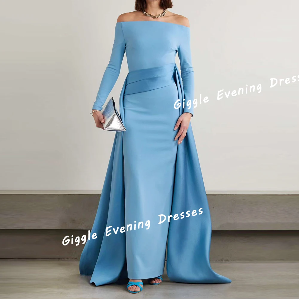 Giggle Crepe Boat Neck Close-Fitting Prom Gown Saudi Arab Elegance Pleating Ankle-Length Evening Party Dresses for Women 2024