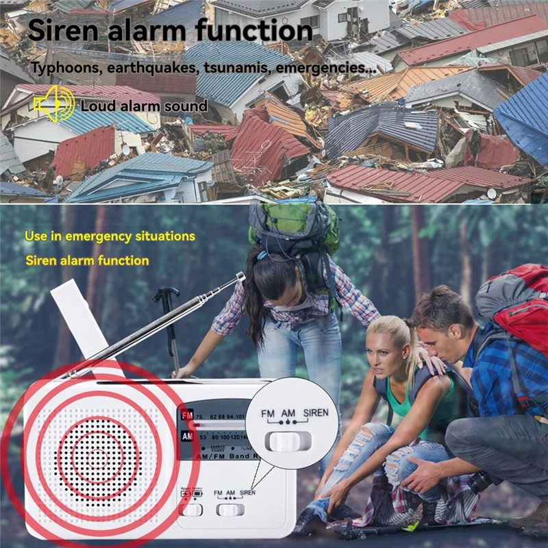 

FM/AM Radio Solar Hand Crank Self Powered Radio Multifunctional Portable Emergency Radio With Flashlight