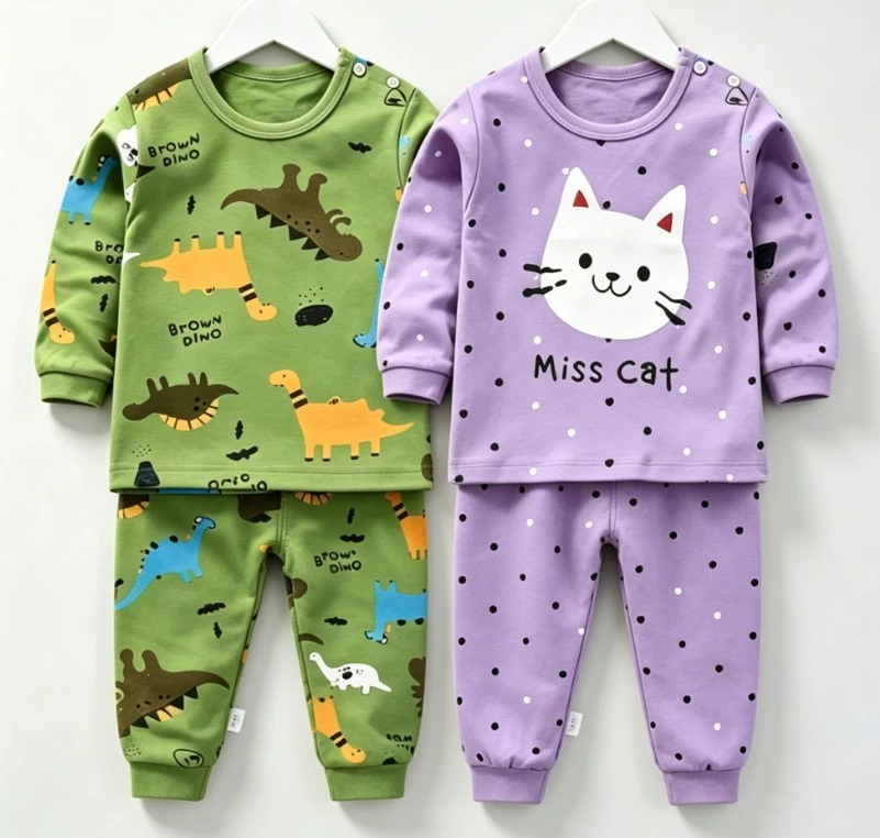 Baby Boys Girls 2 Piece Pajama Outfit Children Round Neck Top With Long Trousers Kid Popular Clothing Wear Suits Child Sleepwear