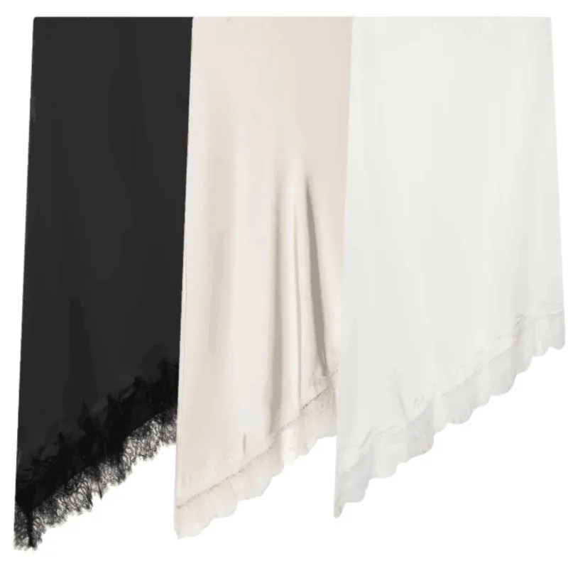 الدانتيل الساتان محكم تنورة المرأة الخريف الشتاء منتصف الخصر غير المتماثلة هيم التباين خياطة تنورة دانتيل تنورة الموضة غير رسمية   ﻿