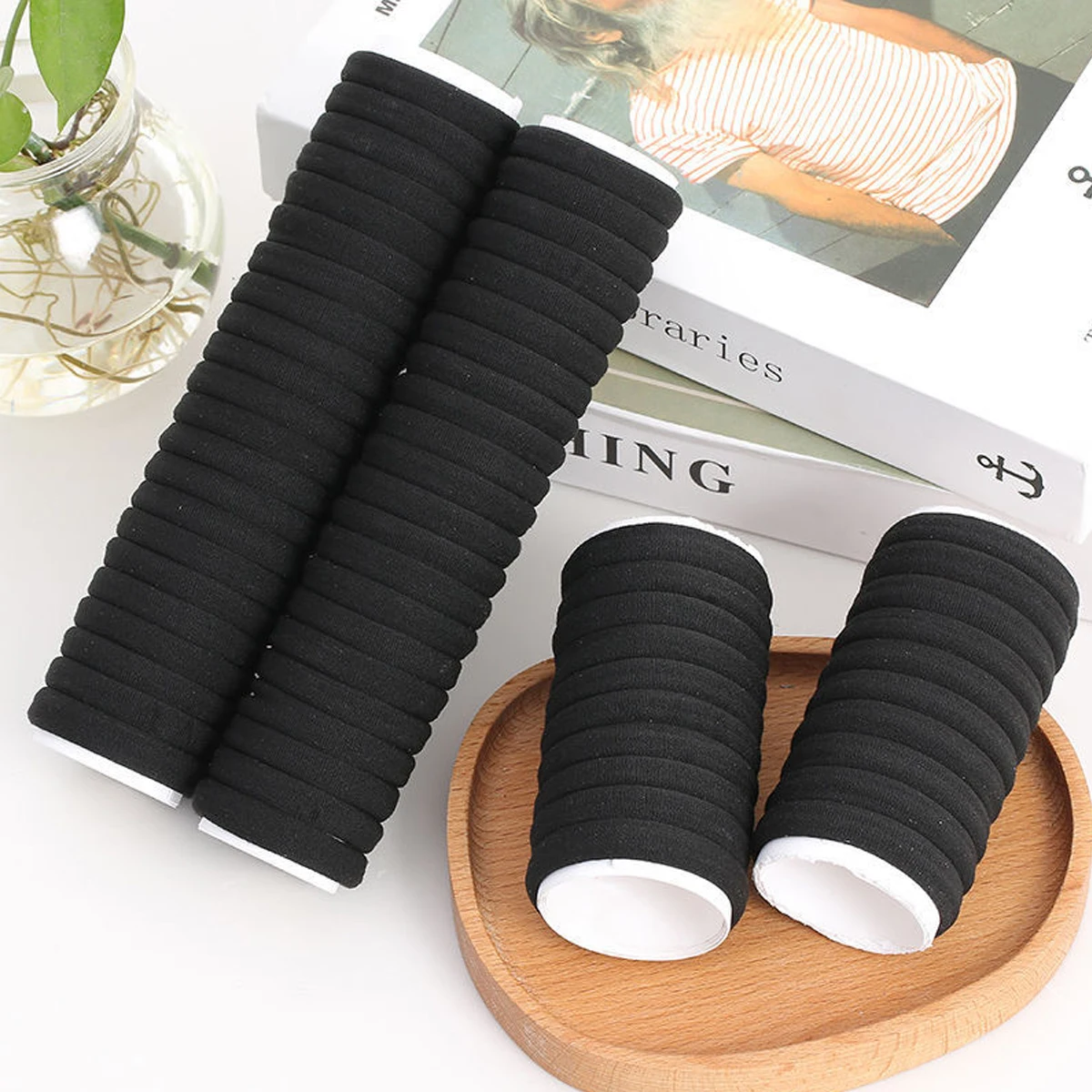 Schwarze Haarbänder 50/100 Stück – Hochelastische Gummi-Haargummis für Frauen, Pferdeschwanzhalter und Haargummis-Zubehör