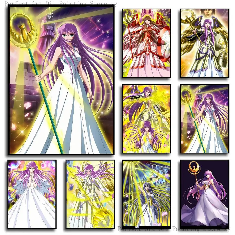 Athena Anime Saint Seiya Posters Living Room Bar Cafe Quality Canvas Vintage Style Comics Painting Art Home Wall Decor Picture