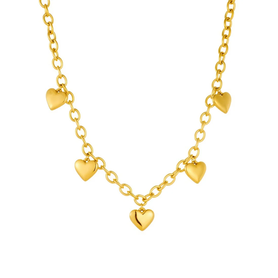 

Punk Fashion Statement Love Heart Charm Pendant Female Gold Color Stainless Steel Chain Choker Necklace for Women Jewelry Gift