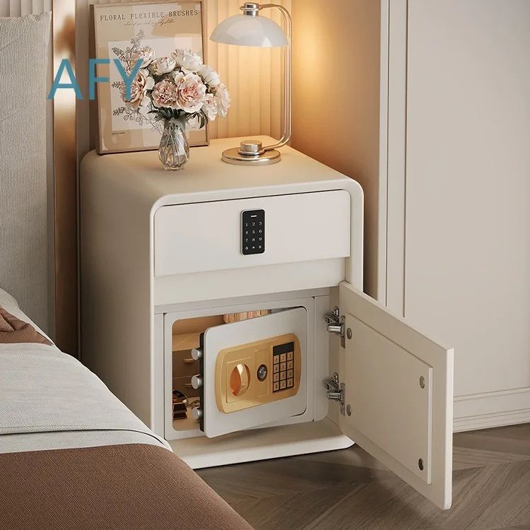 Bedside Cabinet Safe Combo for Home Bedroom 2025 Trendy Cream Color Password Lock Small Luxury Storage Unit for iPhone Laptop