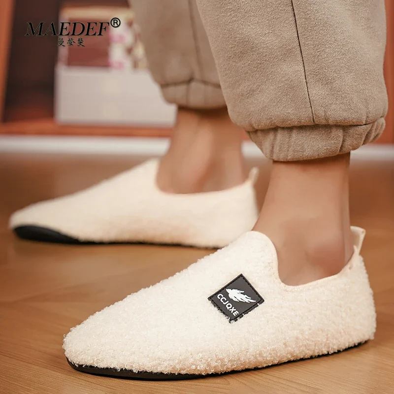 MAEDEF Men Cotton Shoes Slippers Warm Indoor Outdoor Antiskid Casual Shoe High Quality Plush Winter Couple Shoe Fluffy Slipper