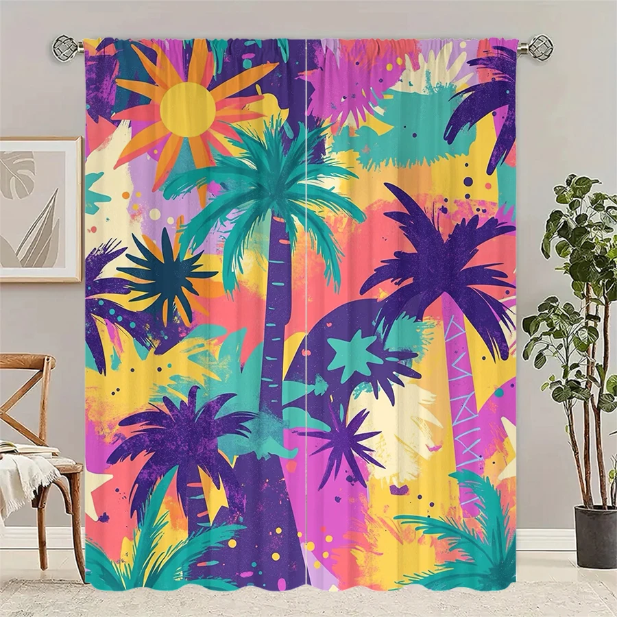 

Beach coconut tree pattern printed curtains, pole bag curtains, Christmas decorations, daily home decorations, room decorations