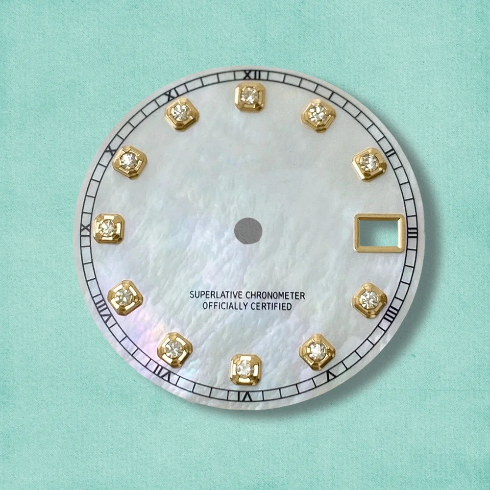 28.5mm S Logo Fritillaria Diamond Dial Fit NH35/NH36/4R/7S Japanese Movement High-Quality Watch Modification Accessories