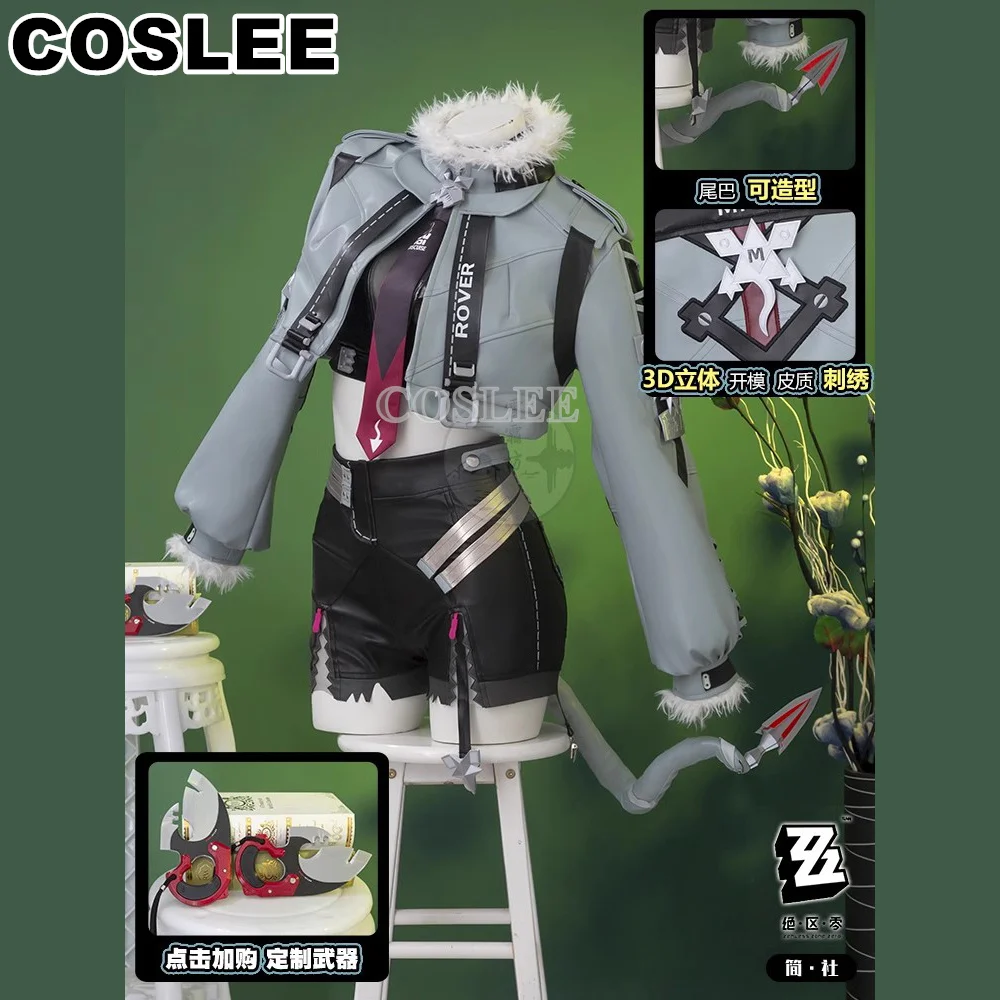 

COSLEE Zenless Zone Zero Jane Doe Game Suit Cool Uniform Cosplay Costume Coat Top Pants Tail Wigs Halloween Party Outfit Women
