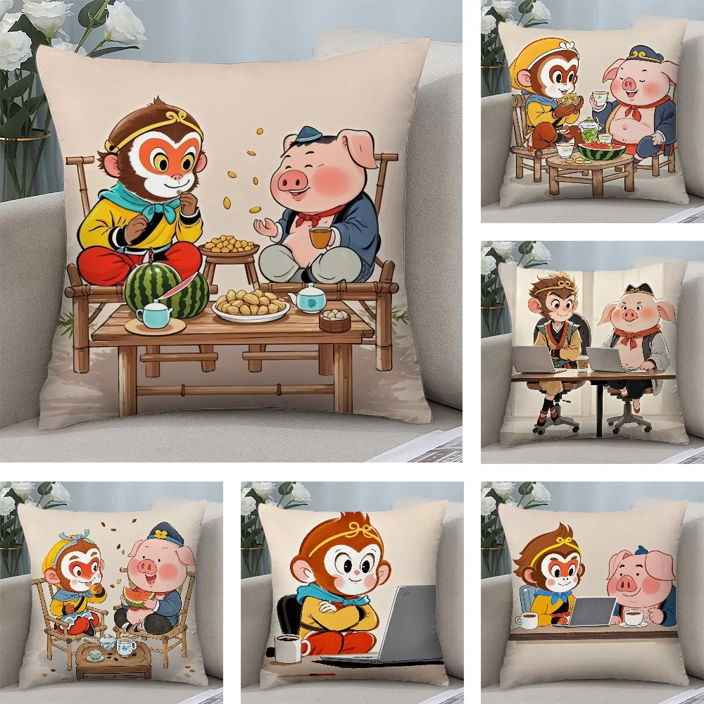 

Прекрасная наволочка Sun Wukong, короткий плюшевый диван, декоративный подарок, домашняя подушка с двусторонней печатью