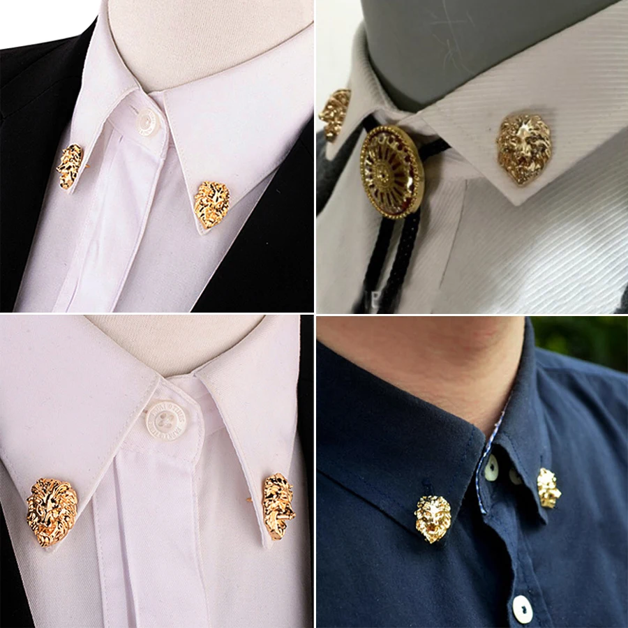 1pair Gold color Lion Head Collar Brooches for Women Fashion Jewelry Lovely Small Badge Men\'s Brooch Lapel Pins Accessories Gift