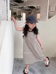 2024 Fashion Striped Girls Dresses Summer Girls Casual Dresses Sleeveless Girs Skirts Korea Style Children's Clothing