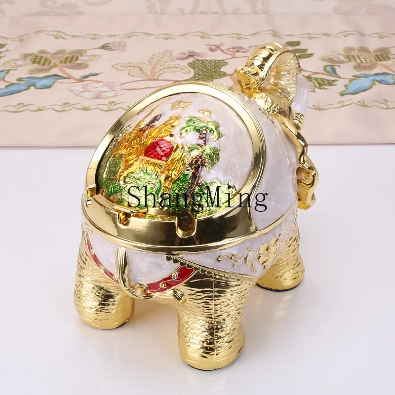 

CL retro elephant ashtray creative personality trend spherical metal cover multifunctional office home living room