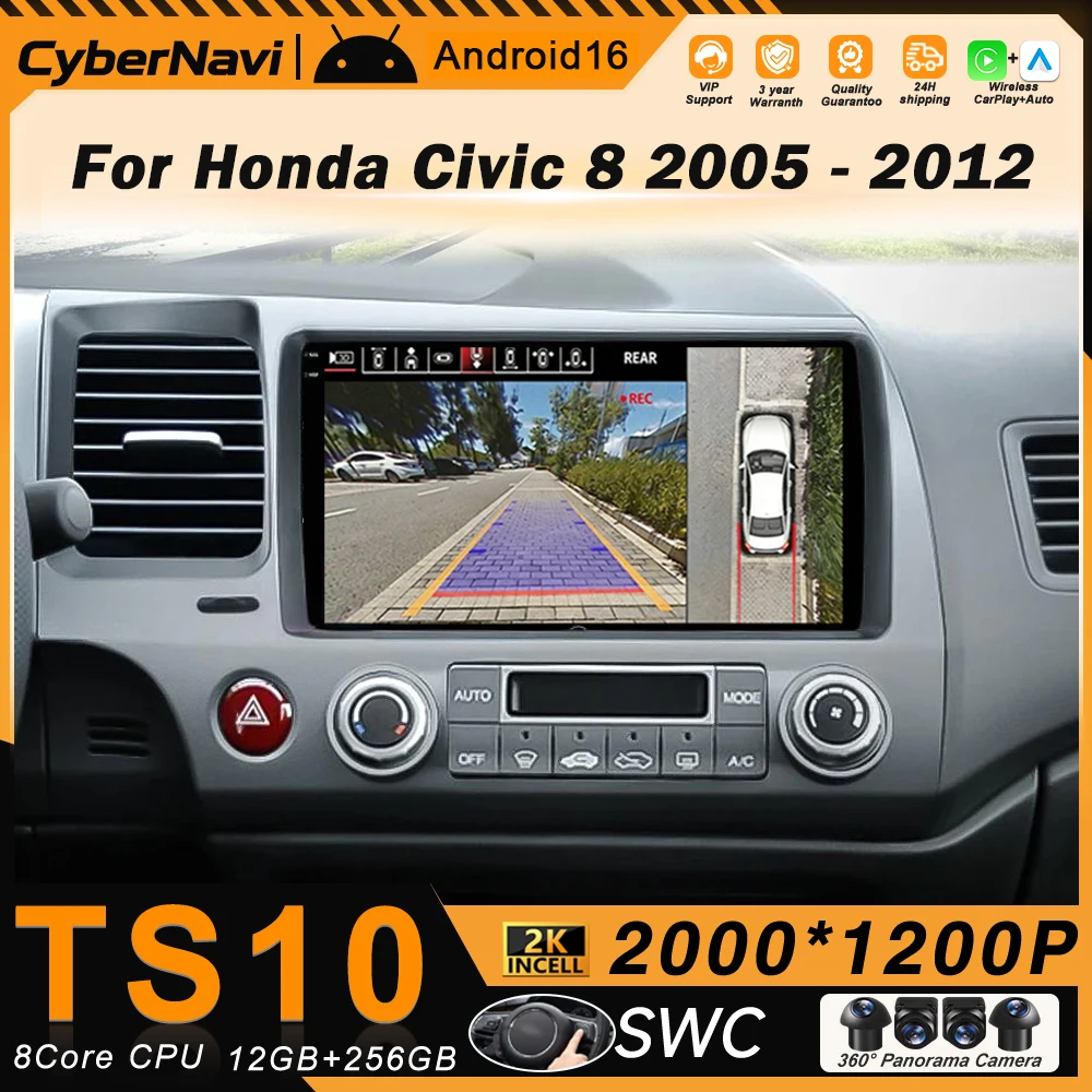 Android Carplay Stereo For Honda Civic 8 2005-2012 Multimedia Player Navigation GPS SWC 2 Din 4G DVD Samochodowe Radio Bluetooth