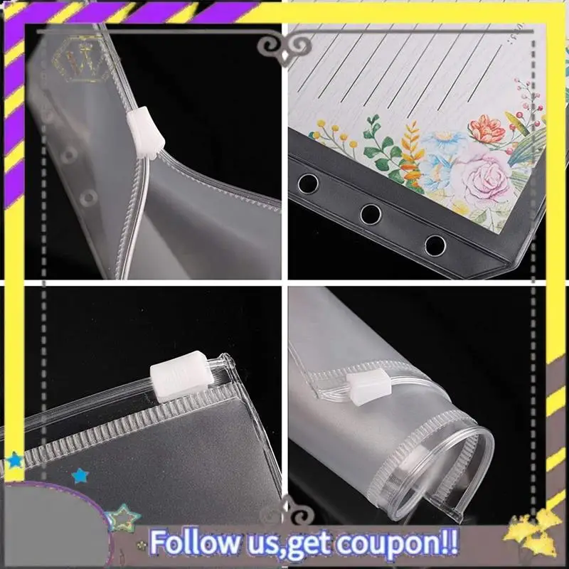 New 100 PCS Transparent A6 Binder Pockets 6 Holes Zipper Folders PVC Card Loose Leaf Bags