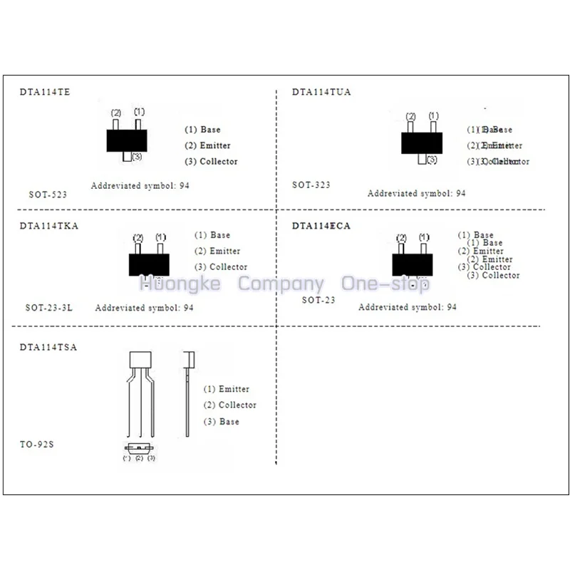 20pcs/lot DTA114TKAT146 DTA114TKA DTA114T Mark 94 Sot23 DTA114EUA T106 Mark 14 SOT-323 DTA114YKA T146 DTA114 SOT23-3 Mark 54 PNP