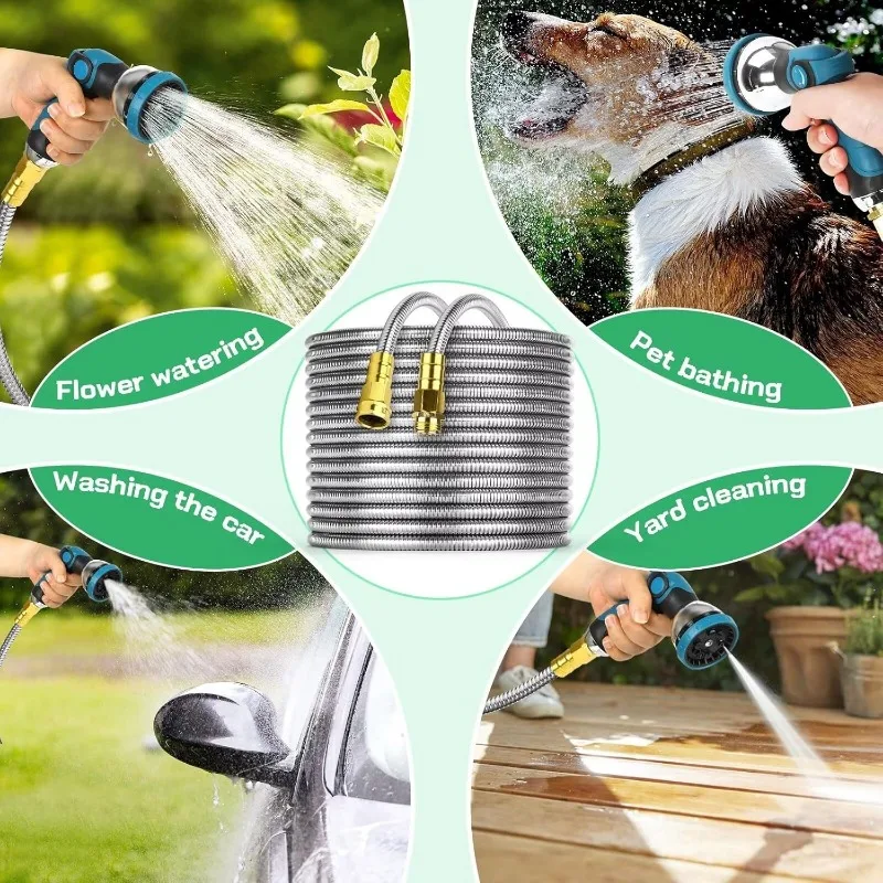 100FT Heavy Garden Hose  Duty Flexible Kink Free Tangle Free, Pet Proof, Puncture Proof for Yard, Outdoor,Christmas Gifts